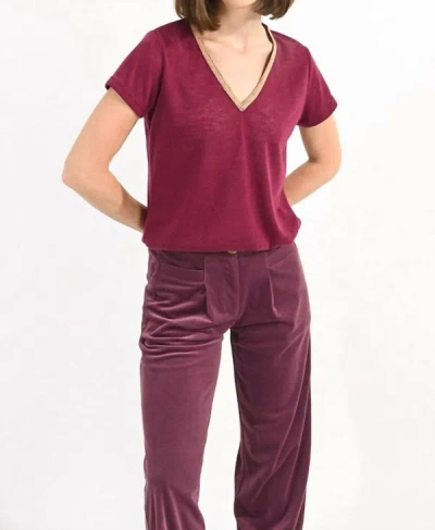 Molly Bracken Flame V-neck Tee In Dark Red In Pink