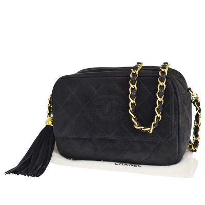 Pre-owned Chanel Mini Matelassé Suede Shoulder Bag () In Black