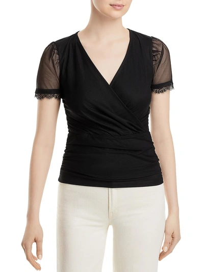 Karl Lagerfeld Womens Mesh Faux Wrap Blouse In Black