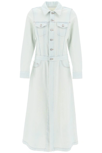 Mm6 Maison Margiela Single-stitch Denim Maxi Coat In Light Blue