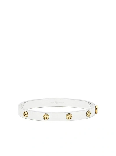 Tory Burch Silver-colored Steel Bracelet With Contrasting Logo In Grey