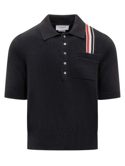 Thom Browne Relaxed Fit Ss Polo In Blue