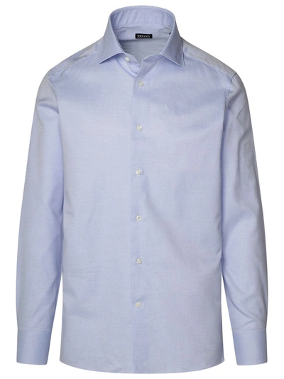 Zegna Two-tone Cotton Shirt In Blue