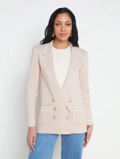 L Agence Eileen Knit Boyfriend Blazer In Ash Rose With Ivory/gold Stripe