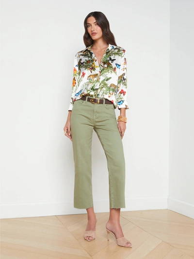 L Agence Wanda Cropped Wide-leg Jean In Soft Army