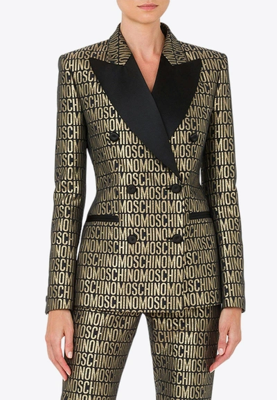 Moschino All-over Logo Double-breasted Blazer In Multicolor