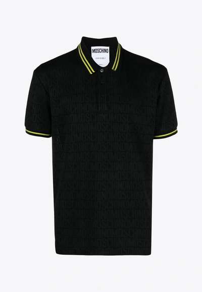 Moschino All-over Logo Polo T-shirt In Black