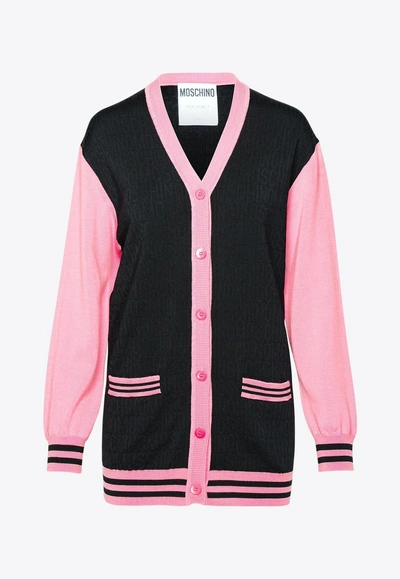 Moschino All-over Logo Wool Cardigan In Multicolor