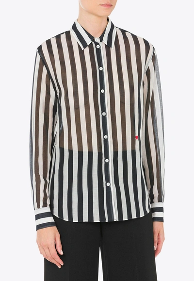 Moschino Archive Stripes Long-sleeved Shirt In Monochrome