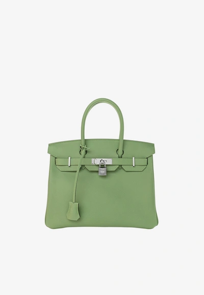 Hermes Birkin 30 Top Handle Bag In Vert Criquet Epsom With Palladium Hardware In Green