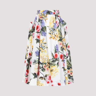 Dolce & Gabbana Rose Print Midi Skirt In Hayb Giardino Bianco