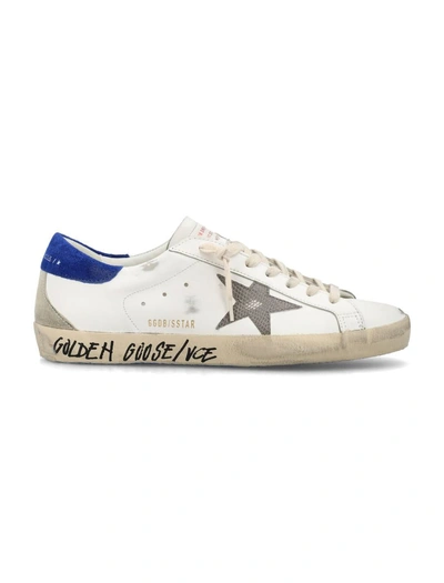 Golden Goose Superstar Trainers In White Blue