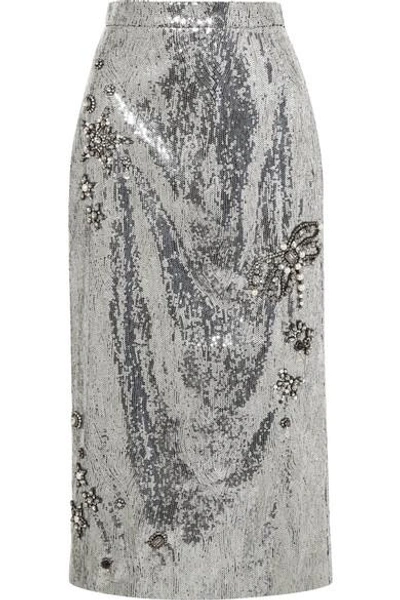 Erdem Sacha Embellished Sequined Georgette Skirt In Silver