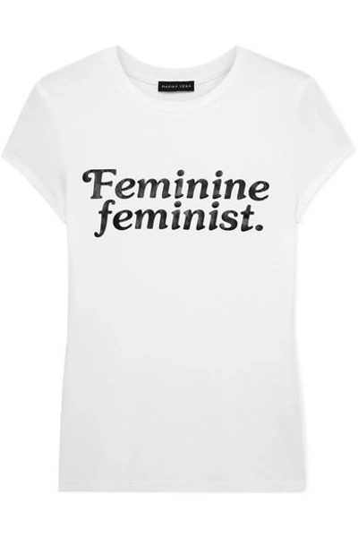 Marika Vera Feminine Feminist Printed Stretch-jersey T-shirt In White