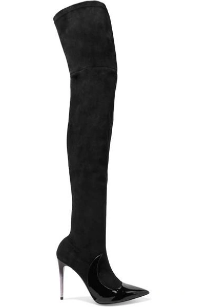 Matteo Mars Stocking Ala Suede And Patent-leather Over-the-knee Boots In Black