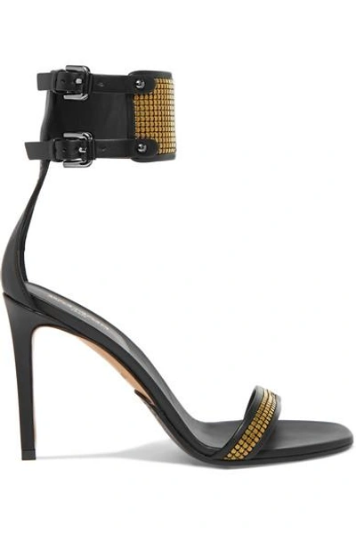 Balmain Embellished Leather Sandals In Bronze