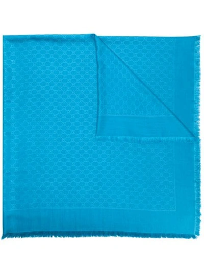 Gucci Gg Pattern Frayed Scarf - Blue