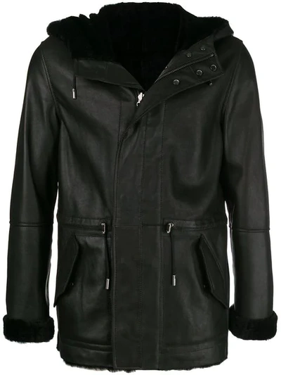 Yves Salomon Reversible Hooded Shearling Jacket In Black