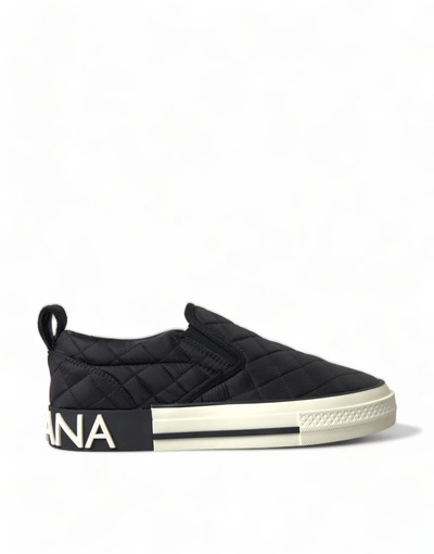 Dolce & Gabbana Black Quilted Slip On Low Top Sneakers Shoes In Black And White