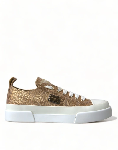Dolce & Gabbana Gold White Brocade Low Top Trainers Women Shoes