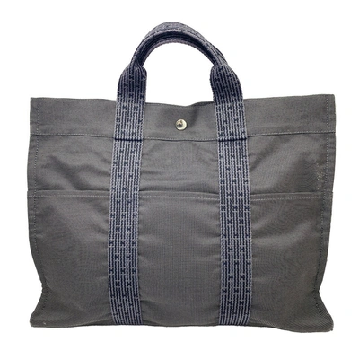 Hermes Hermès Herline Grey Canvas Tote Bag () In Brown