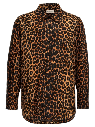 Saint Laurent Leopard Print Taffeta Shirt Shirt, Blouse Multicolor In Animal Print