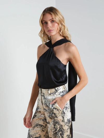 L Agence Riviera Silk Halter Top In Black