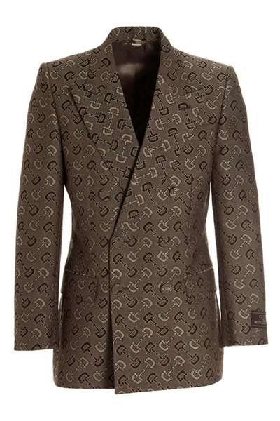 Gucci Men 'horsebit Maxi' Blazer Jacket In Brown