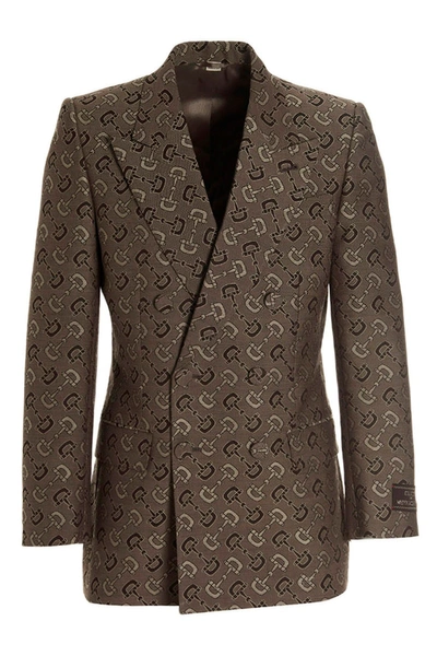 Gucci Horsebit Maxi Blazer Jacket In Brown