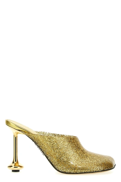 Loewe Glitter Finish Toy Mules In Gold