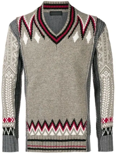 Diesel Black Gold Contrasting Panel Knitted Sweater In Grey