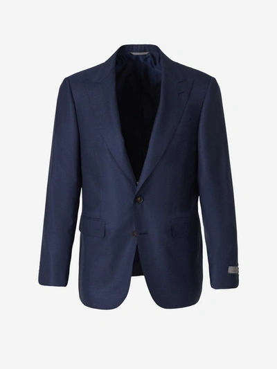 Canali Cashmere And Silk Blazer In Dark Blue