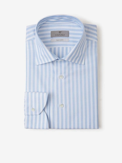 Canali Striped Motif Shirt In Sky Blue