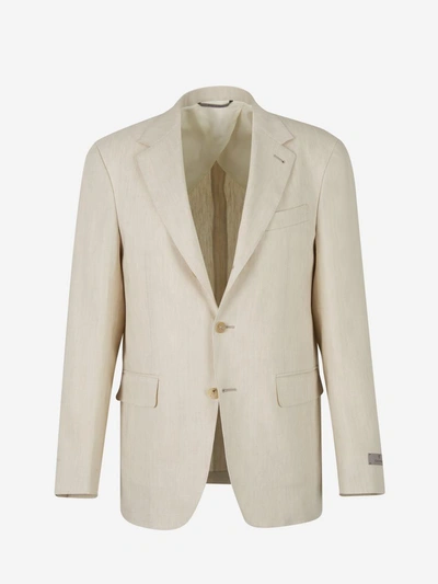 Canali Wool And Linen Blazer In Beige