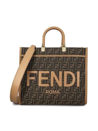 Fendi Women  Sunshine Jacquard Tote Bag In Brown