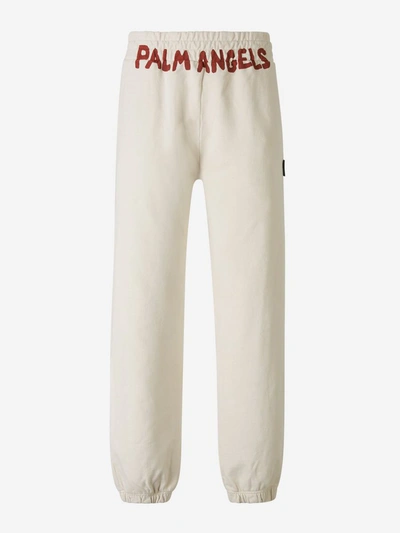 Palm Angels Logo Cotton Joggers In Beix