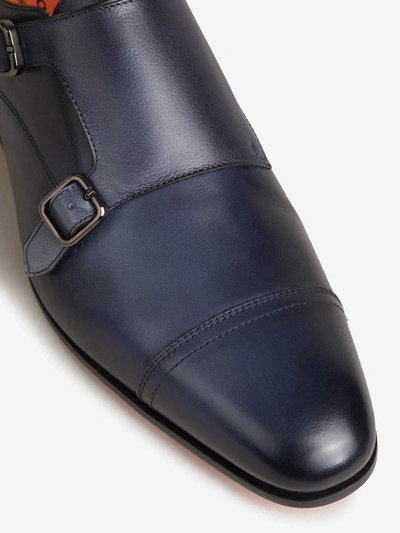 Santoni Monk Carter Shoes In Navy