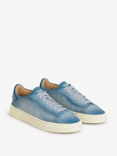 Santoni Perforated Design Trainers In Sky Blue