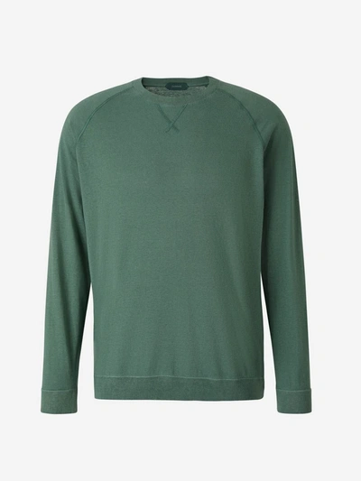 Zanone Round Neck Sweatshirt In Green