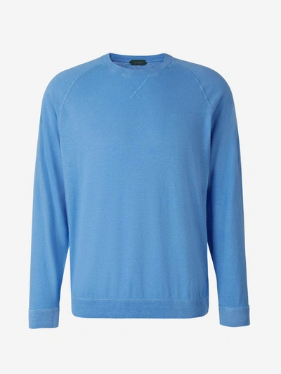 Zanone Round Neck Sweatshirt In Royal Blue