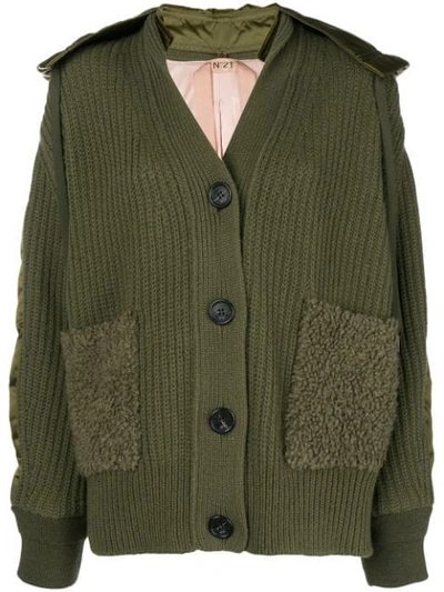 N°21 Chunky Knit Bomber Jacket In Green