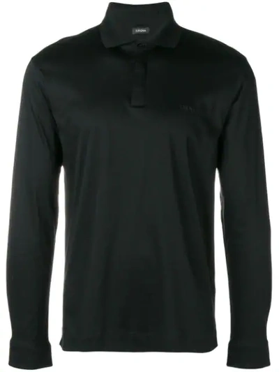 Z Zegna Long Sleeved Polo Sweatshirt In Black