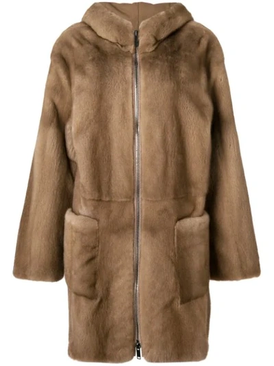 Liska Zip Front Mink Coat In Brown