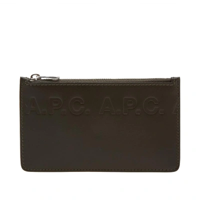 Apc A.p.c. Walter Logo Leather Card Wallet In Green