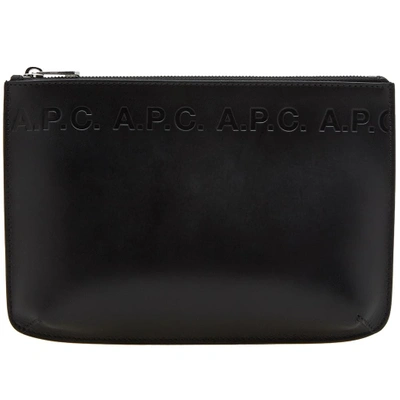 Apc A.p.c. Jacob Leather Logo Pouch In Black
