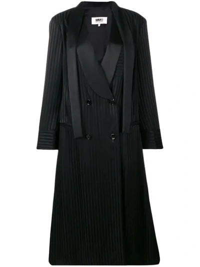 Mm6 Maison Margiela Striped Double-breasted Coat In Black