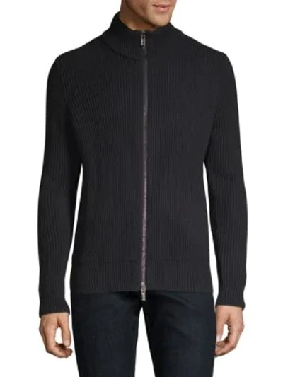 Hugo Boss Sambre Ribbed Zip Sweater In Black