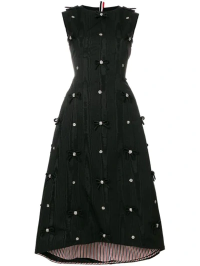 Thom Browne Sleeveless Bow Applique Silk Dress - Black