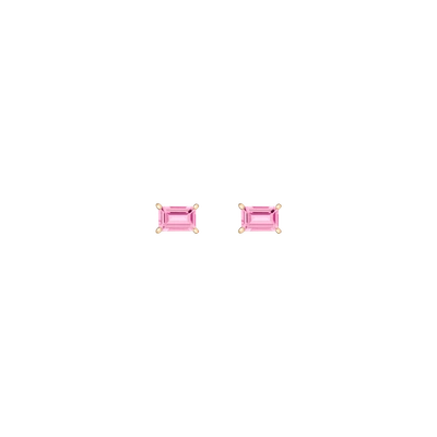 Aurate New York Birthstone Baguette Studs (pink Tourmaline) In White