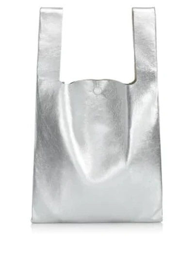 Maison Margiela Metallic Leather Shopper In Silver